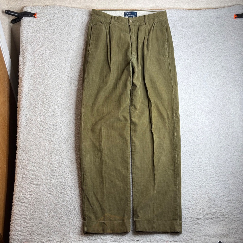 Polo Ralph Lauren Hammond Pant Mens 32x32 Olive Green Corduroy Pleated baggy